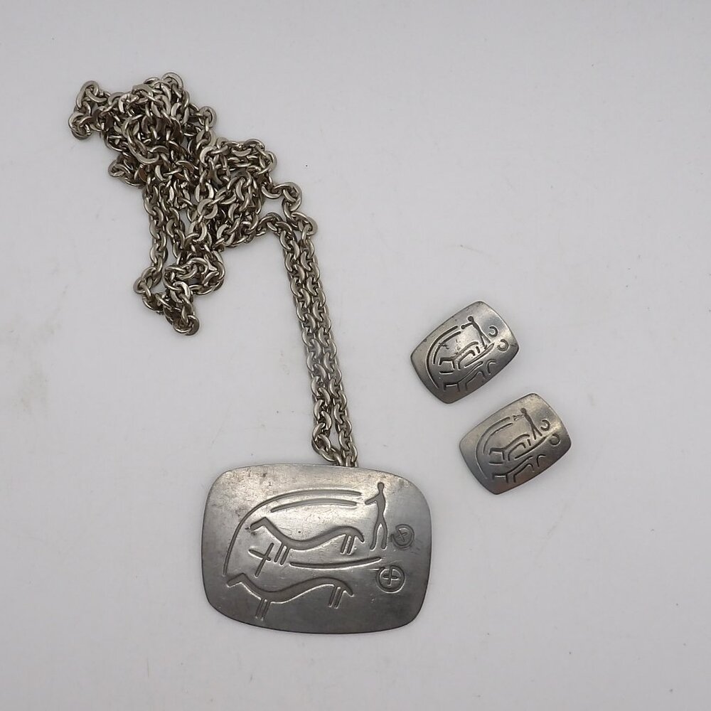 Vintage Jorgen Jensen Pewter Necklace and Earring Set